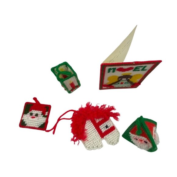 Vintage Handmade Plastic Canvas Christmas Ornaments & Card Set Lot of 5 - Picture 5 of 12